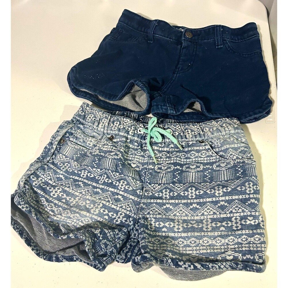 Cat & Jack Girls Blue Denim Shorts: Size 10/12 Dark Wash Stretch Pockets